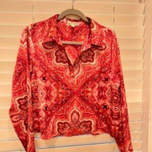 Pleione satin blouse pink with paisleys.